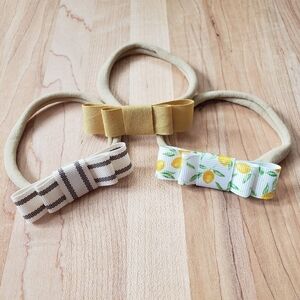 NEW 3 Handmade Ribbon Newborn/ Toddler Bows Headband set